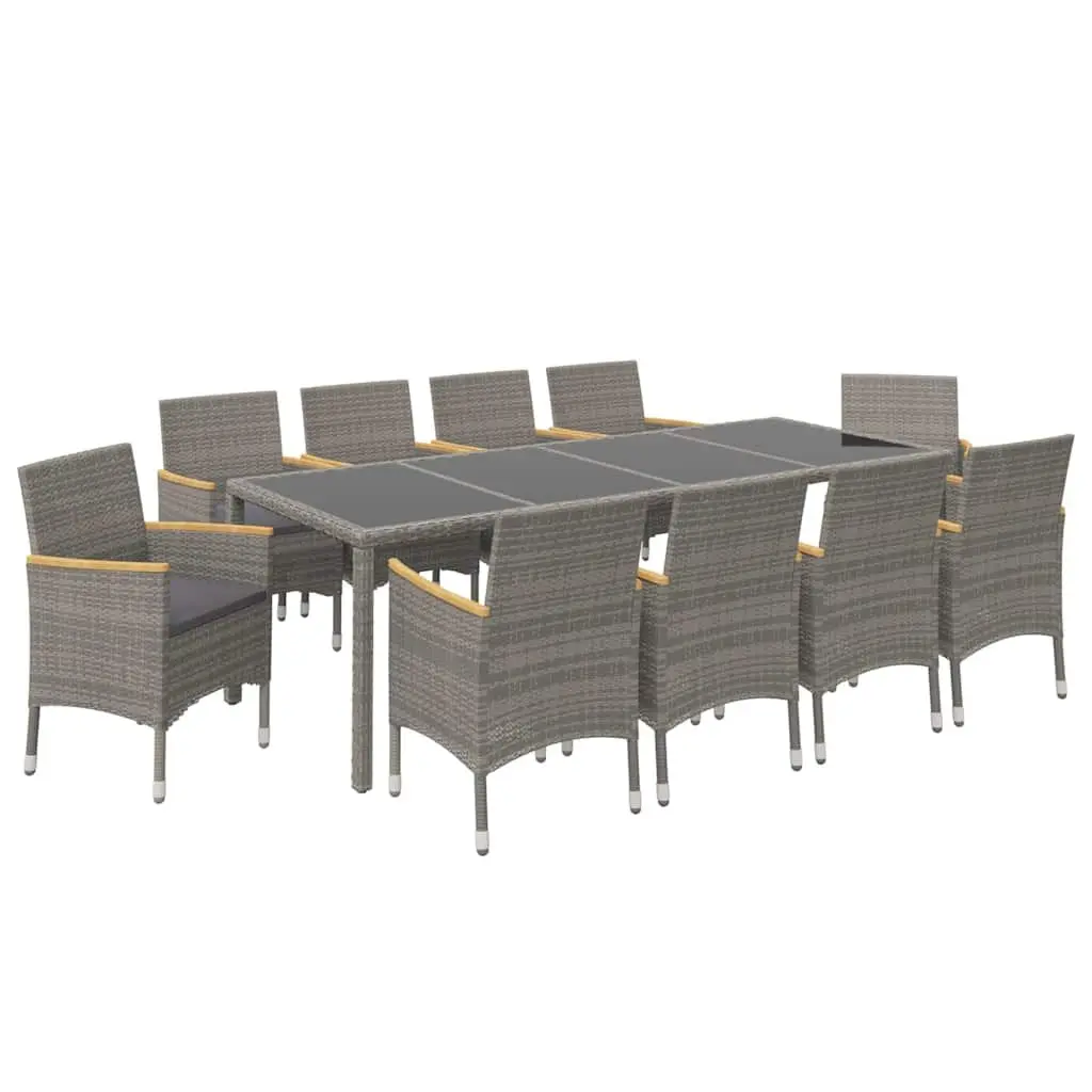 11 Piece Garden Furniture Set Outdoor Dining Poly Rattan Steel Frame with Grey Cushions