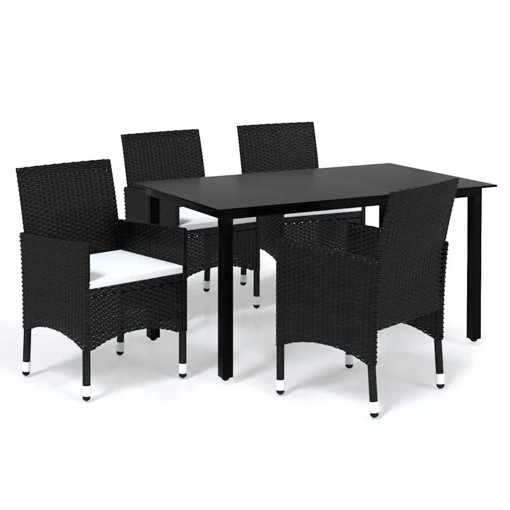 5 Piece Garden Dining Set Weather-Resistant PE Rattan Chairs Table Outdoor Patio Furniture Black