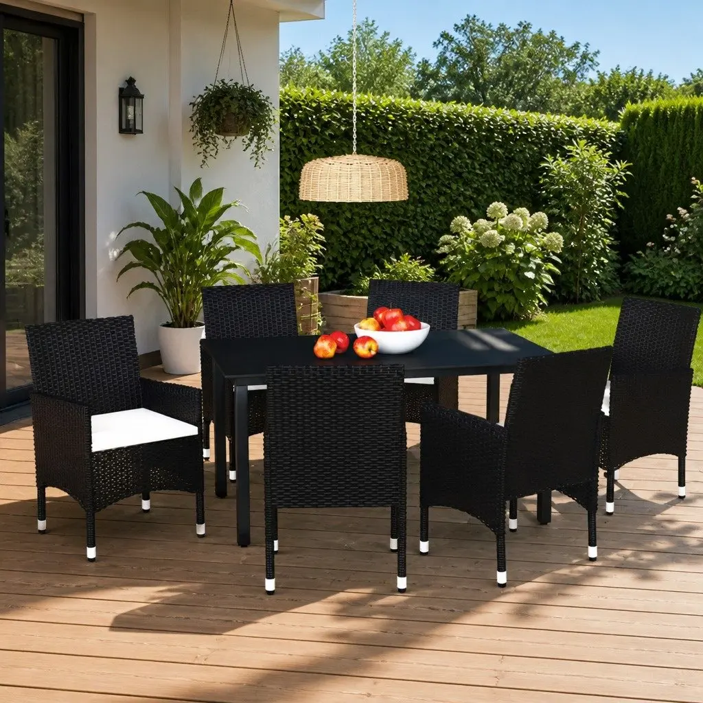 7 Piece Outdoor Dining Set Weather-Resistant PE Rattan Chairs Table