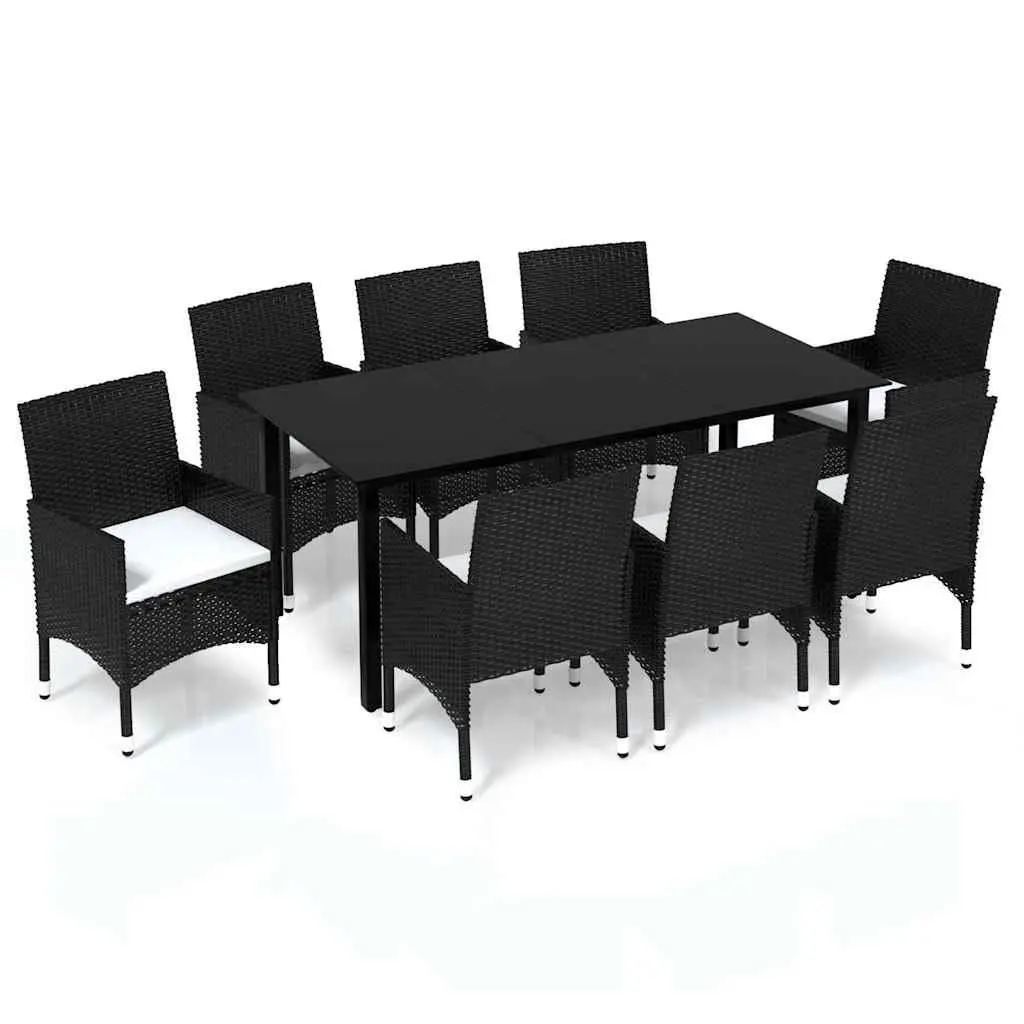 Patio Dining Set Lightweight 9 Piece Outdoor Table and Chair Cushions Weather-Resistant Poly Rattan Black