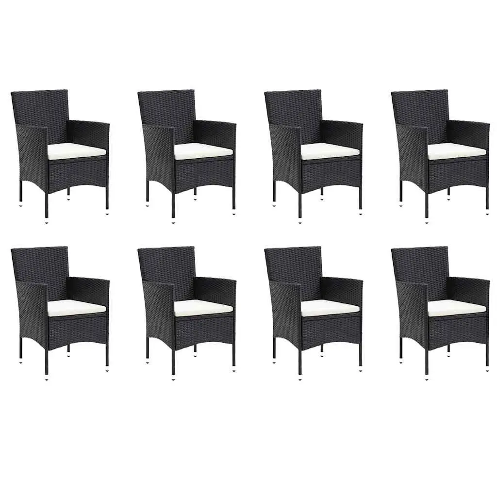 Patio Dining Set Lightweight 9 Piece Outdoor Table and Chair Cushions Weather-Resistant Poly Rattan Black
