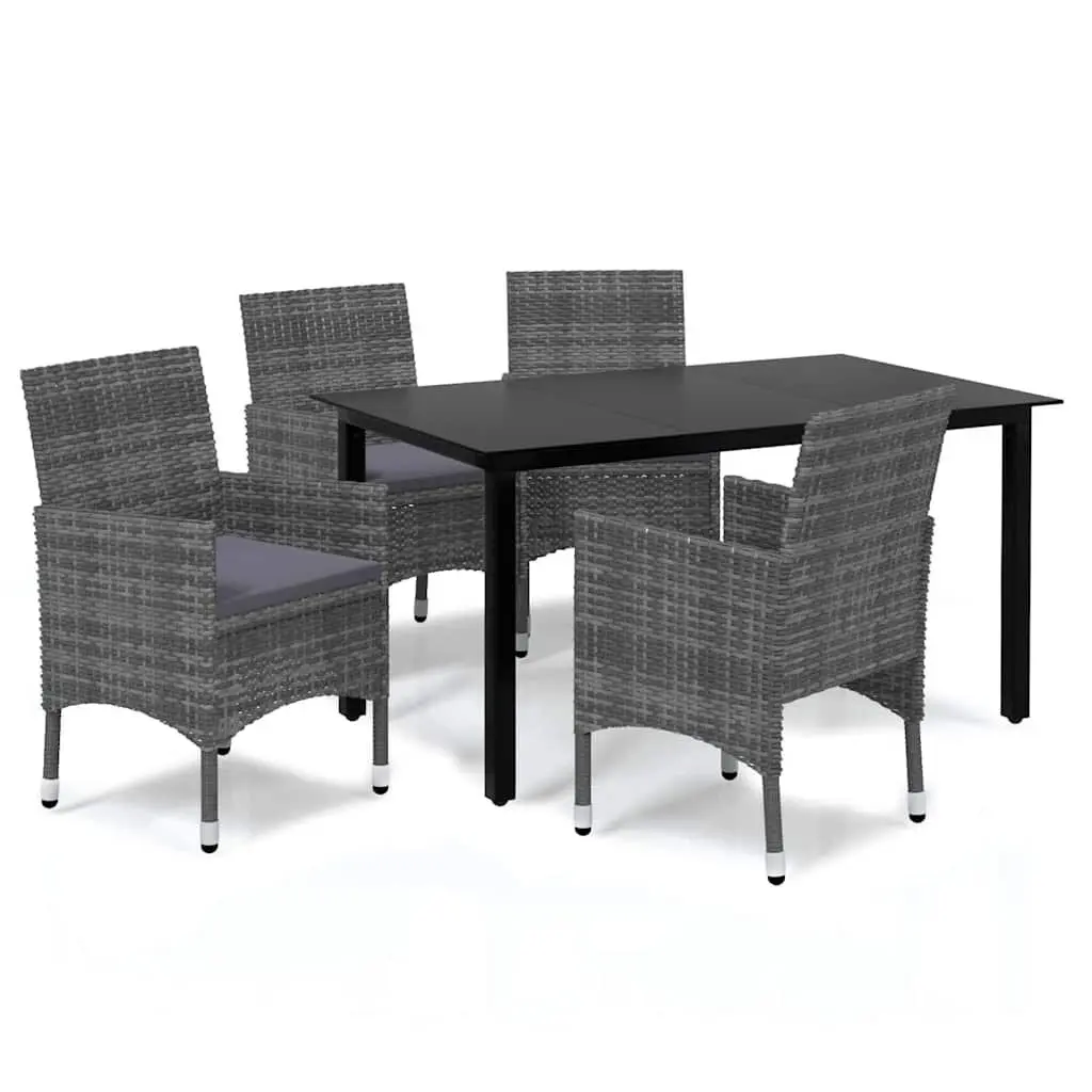 Outdoor Furniture Set 5 Piece Grey Rattan Dining with Cushions Lightweight Steel Frame and Glass Top