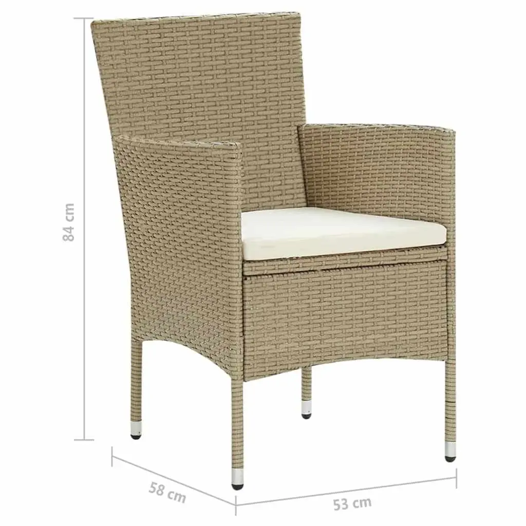 Garden Dining Set 7 Piece Outdoor Patio Furniture PE Rattan Beige Glass Table