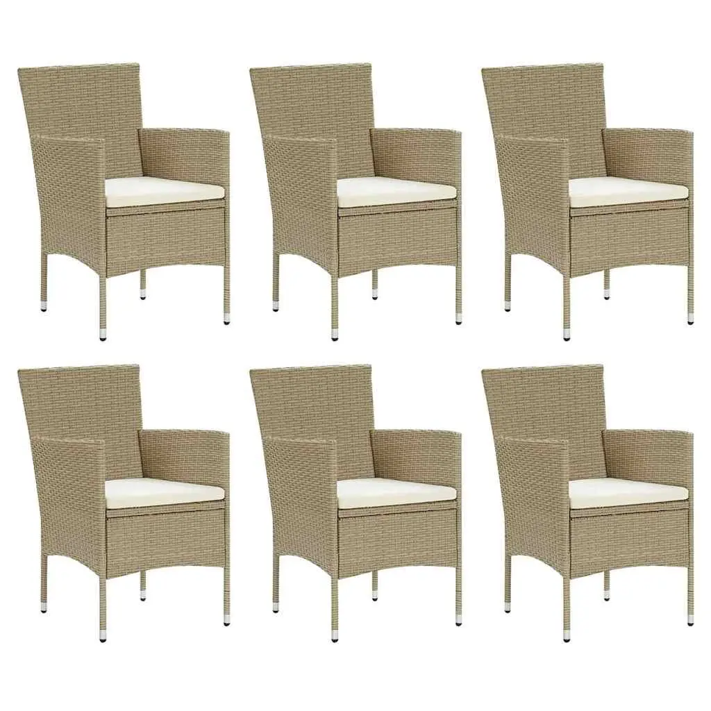 Garden Dining Set 7 Piece Outdoor Patio Furniture PE Rattan Beige Glass Table