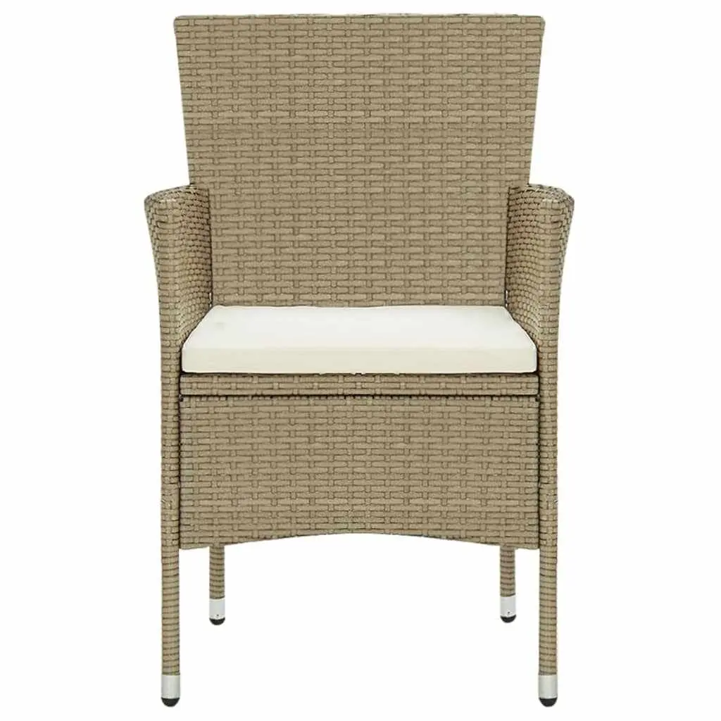 Garden Dining Set 7 Piece Outdoor Patio Furniture PE Rattan Beige Glass Table