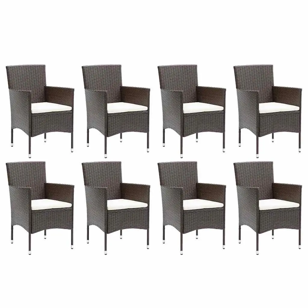 Outdoor Furniture Set 9 Piece Cushioned Dining Set with Glass Table Weather-Resistant PE Rattan Steel Frame in Brown