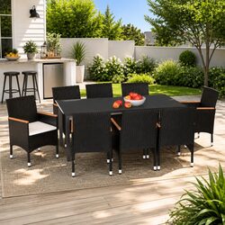 Garden Dining Set 9 Piece Outdoor Patio Furniture PE Rattan Black with Cushions