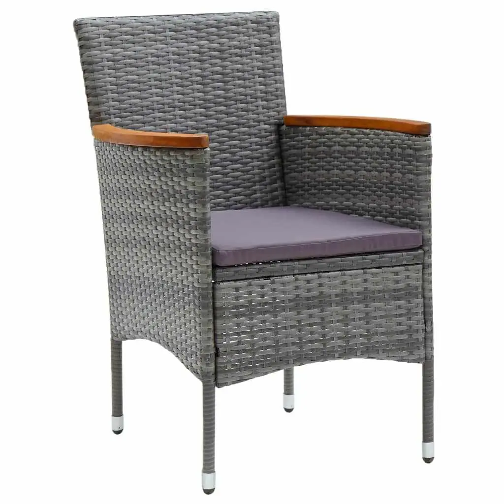 7 Piece Outdoor Dining Set Grey Poly Rattan Furniture with Cushions and Glass Top