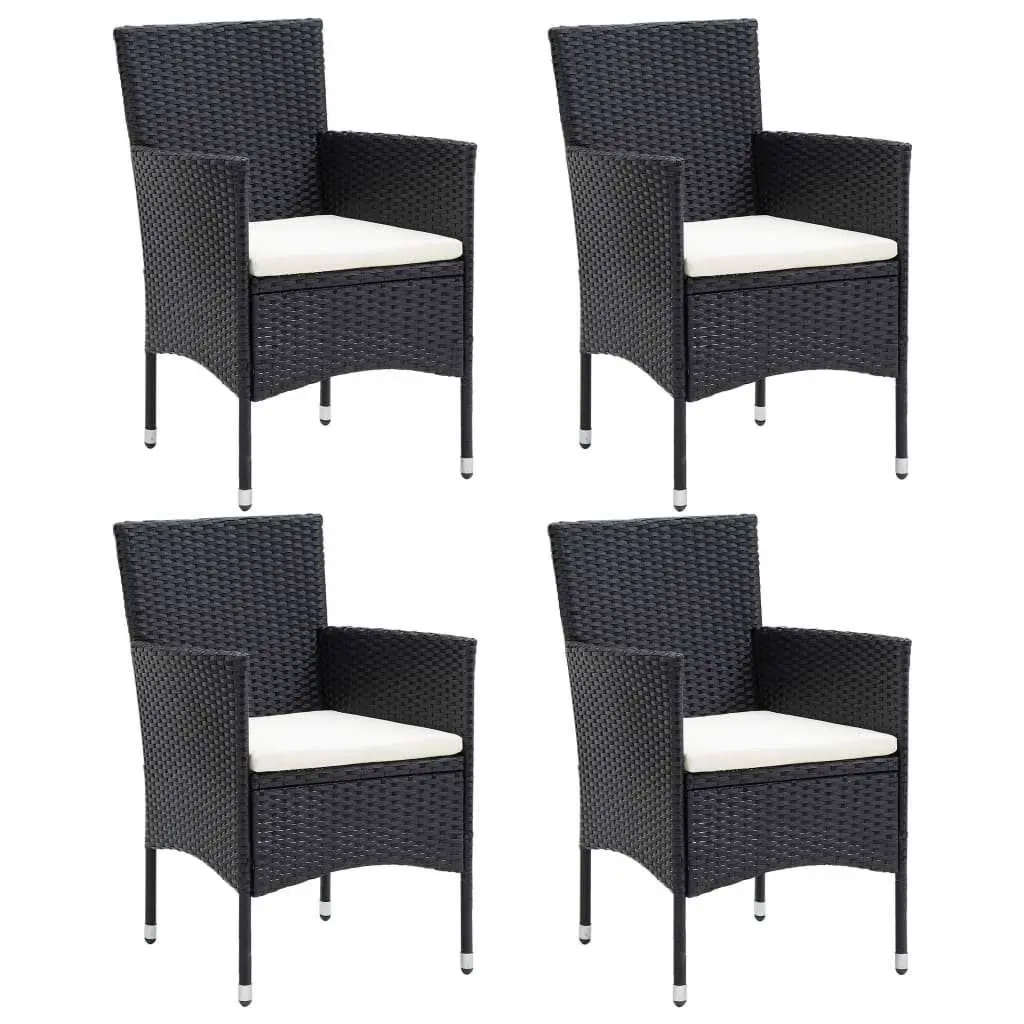5 Piece Outdoor Dining Set Black PE Rattan Patio Garden Furniture with Cushions