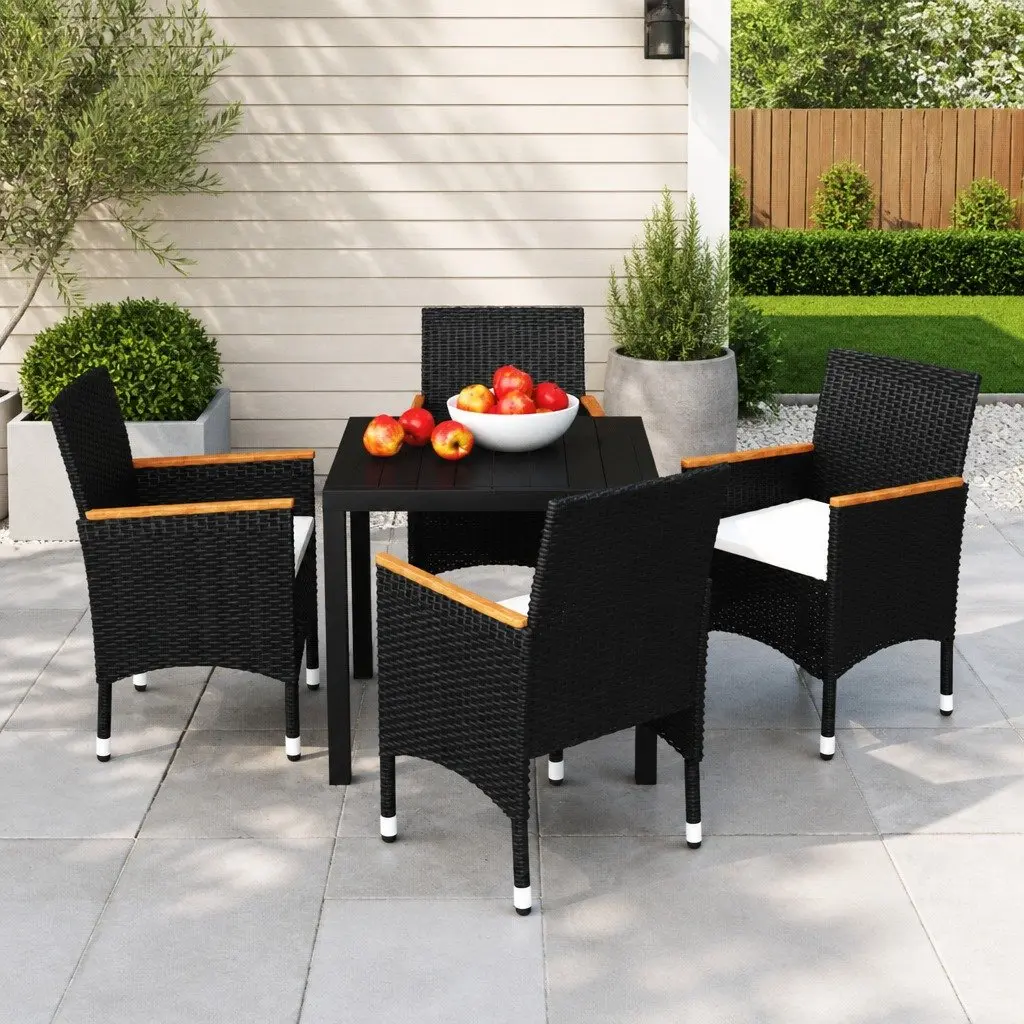 Garden Dining Set 5 Piece Outdoor Patio Furniture Weather-Resistant PE Rattan Chairs Table Black