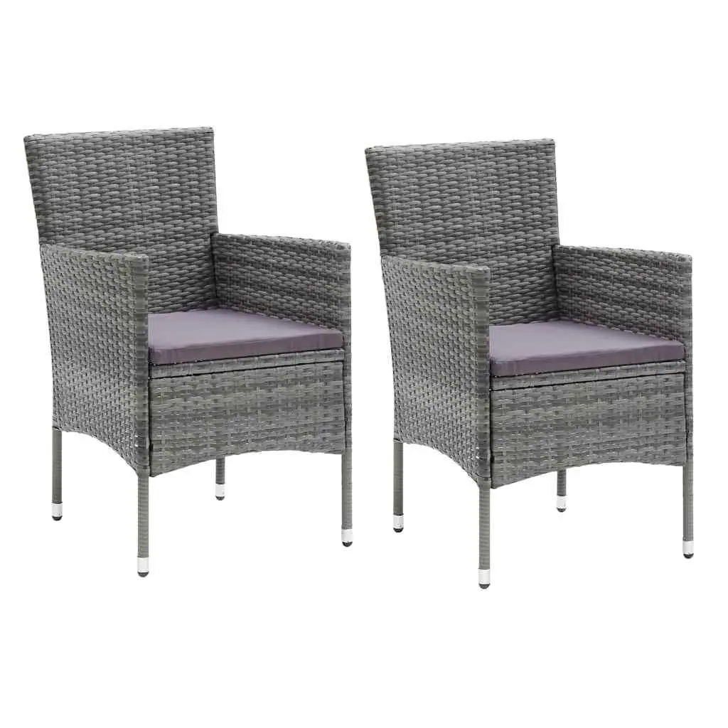Garden Dining Set 3 Piece Weather-Resistant PE Rattan Grey Outdoor Furniture with Cushions