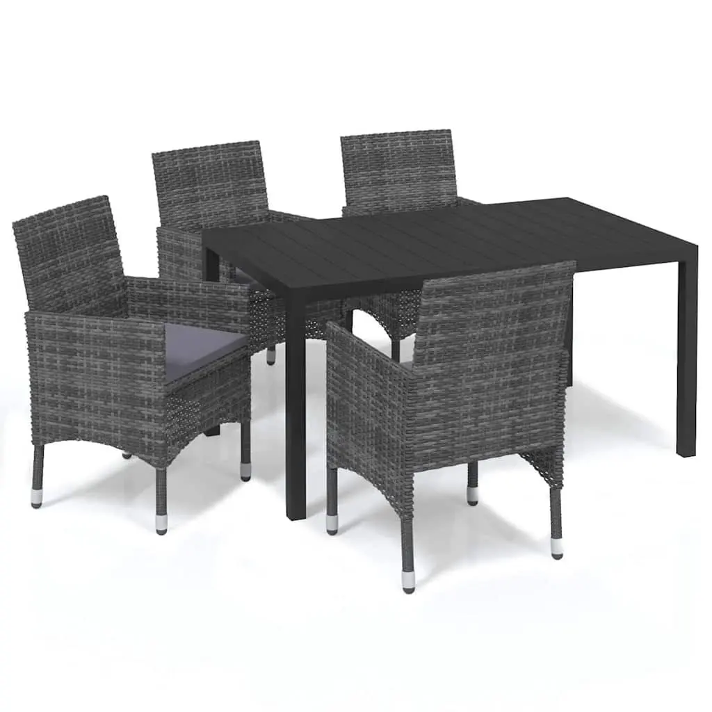 5 Piece Garden Dining Set Poly Rattan Chairs Table Outdoor Patio Furniture Grey