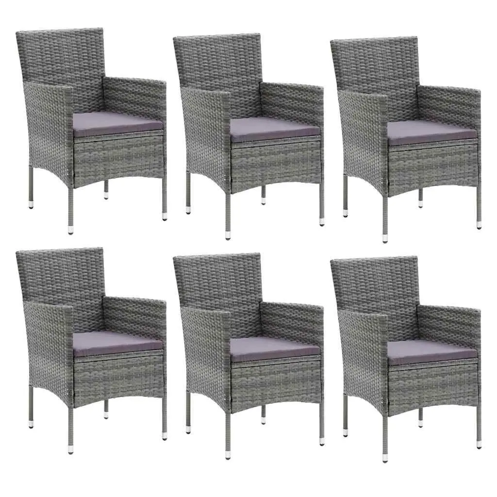 Outdoor Dining Set 7 Piece Cushioned Patio Furniture Weather Resistant PE Rattan Grey