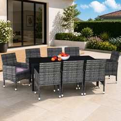 Your 9-Piece Outdoor Dining Set with Comfy Grey Cushions