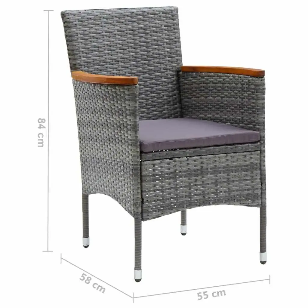 Outdoor Patio Furniture Set Grey Rattan 3 Piece Garden Dining Set with Cushions and Solid Acacia Wood Armrests