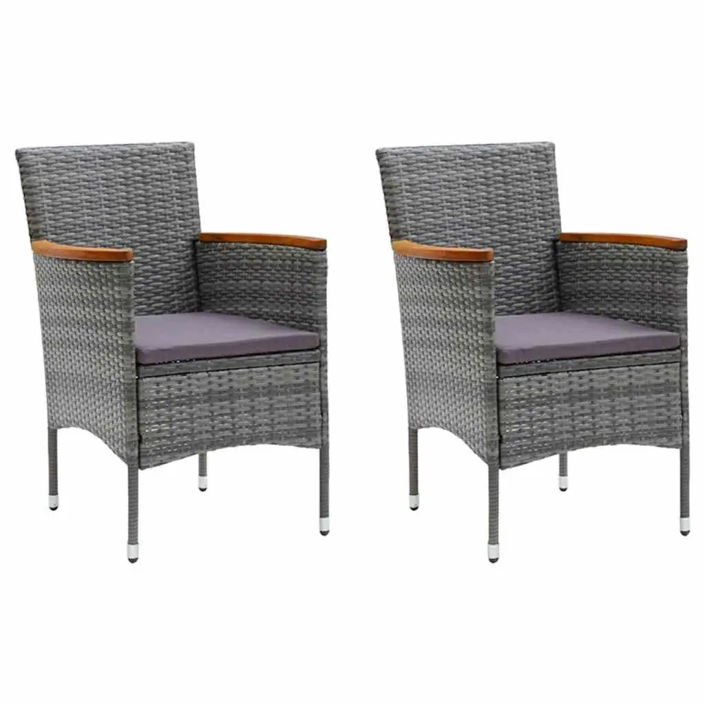 Outdoor Patio Furniture Set Grey Rattan 3 Piece Garden Dining Set with Cushions and Solid Acacia Wood Armrests