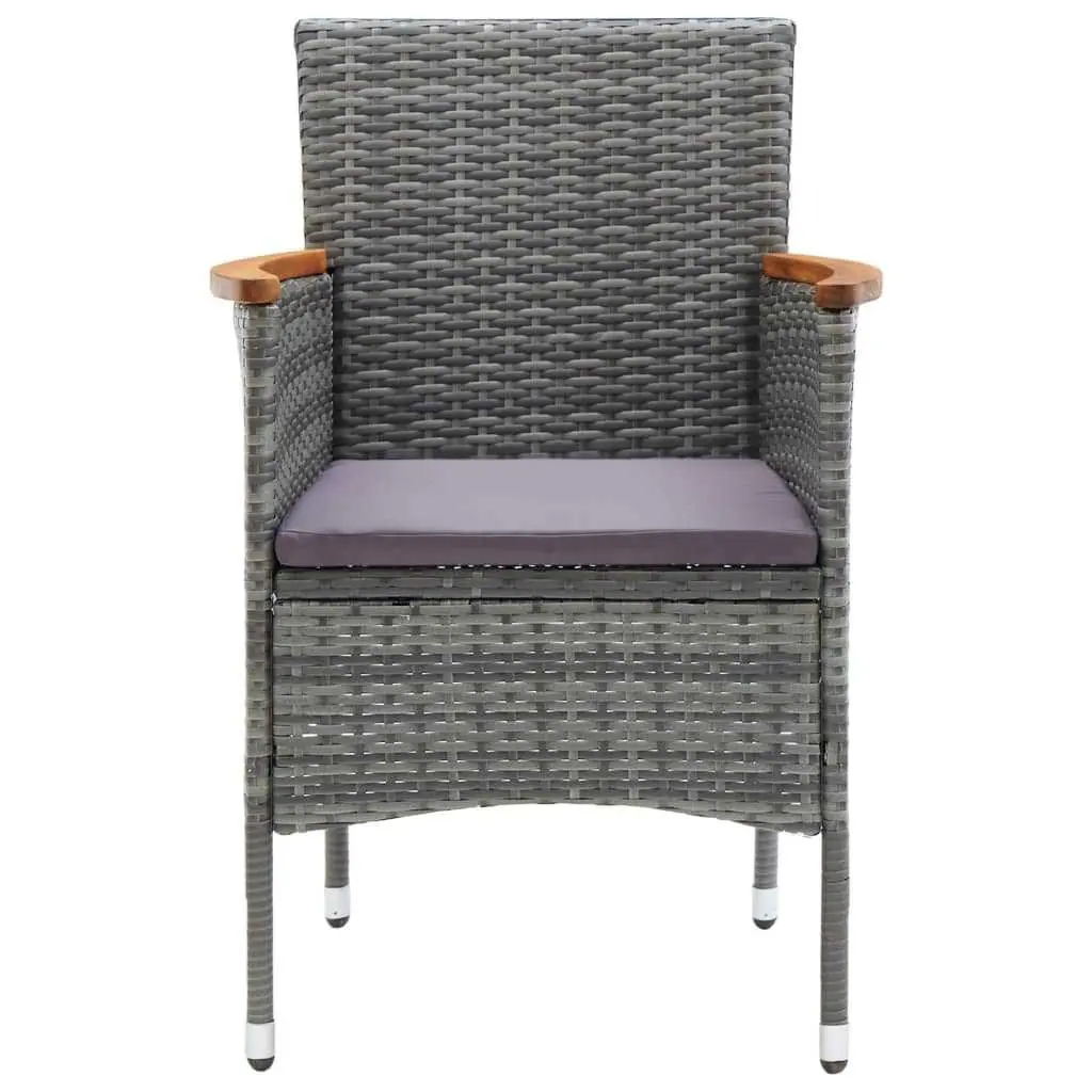 Outdoor Patio Furniture Set Grey Rattan 3 Piece Garden Dining Set with Cushions and Solid Acacia Wood Armrests