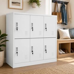 Locker Cabinet 2 Piece Set Grey Steel Storage Organiser Office School Bedroom