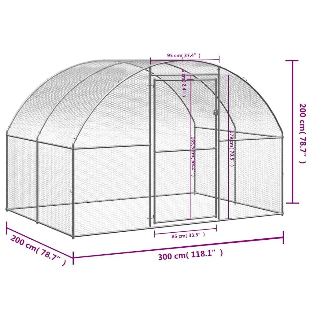 Outdoor Chicken Coop Galvanised Steel 3x2x2 m Poultry Run Enclosure