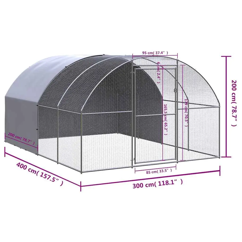 Outdoor Chicken Coop 3x4x2m Galvanised Steel Poultry Enclosure Run Pen Cage