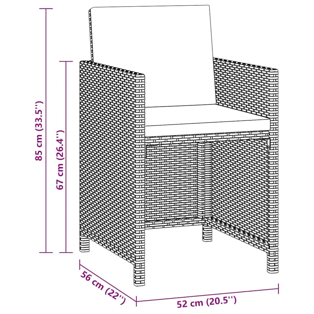 Outdoor Dining Set Weather-Resistant PE Rattan 3 Piece Black Glass Table Chairs