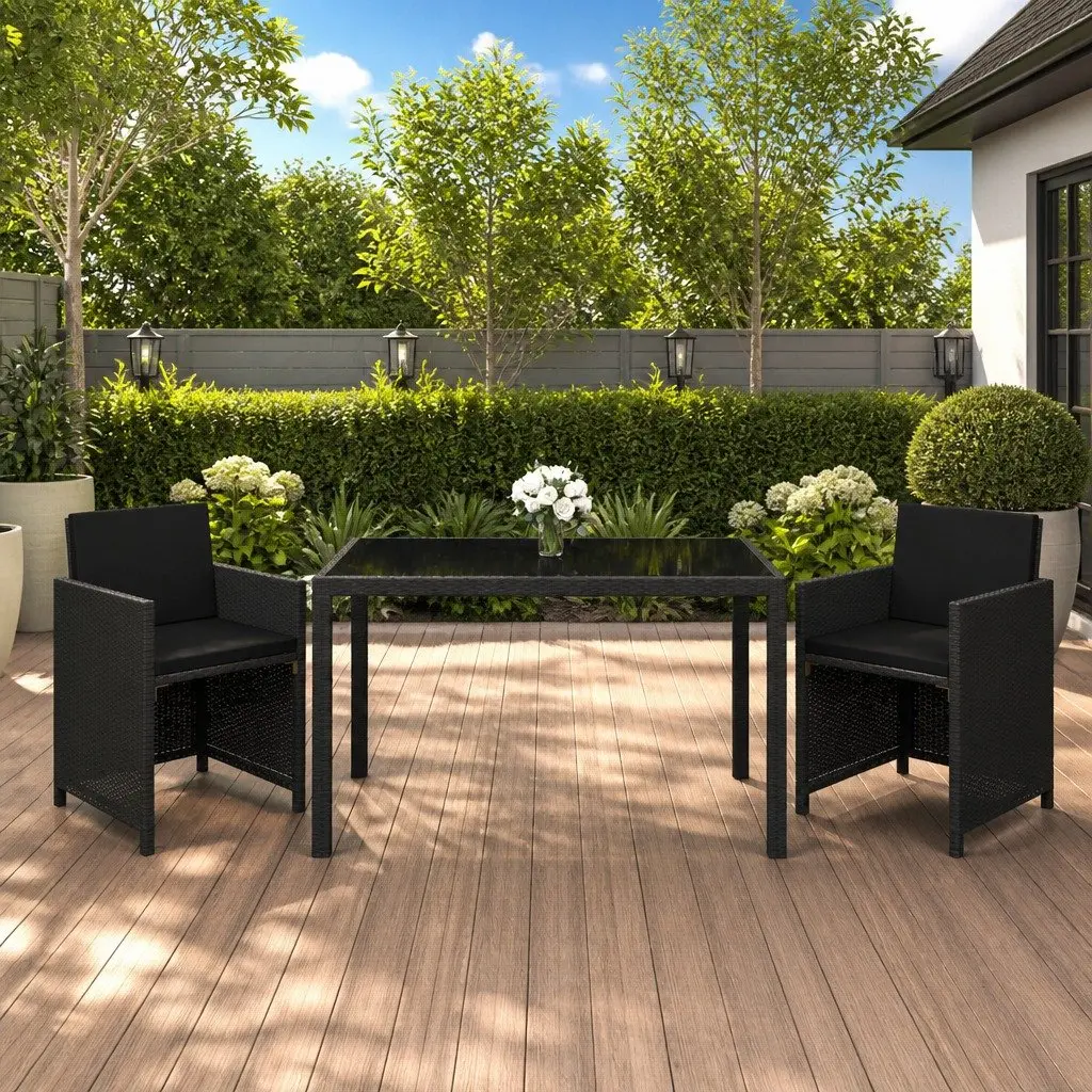 Garden Dining Set 3 Piece Outdoor Furniture Weather-Resistant Black