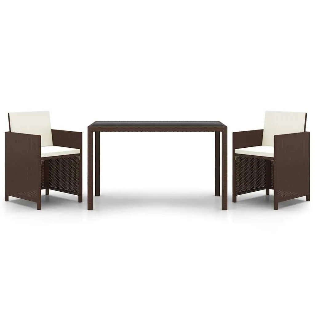 3 Piece Garden Dining Set Weather-resistant PE Rattan Outdoor Table Chairs with Cushions Brown