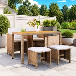 Garden Dining Set 5 Piece Outdoor Furniture Table Chairs Beige Poly Rattan