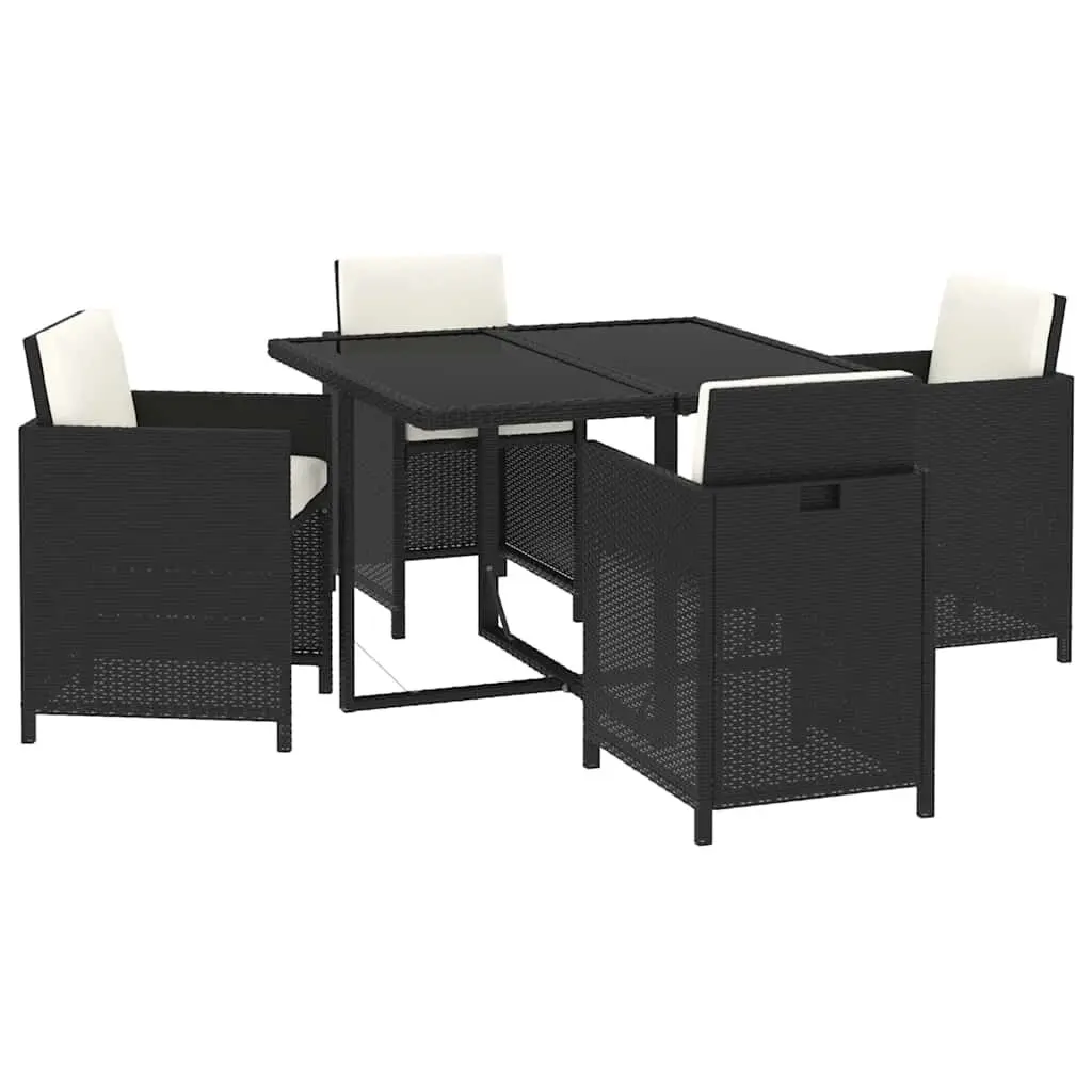 5 Piece Outdoor Dining Set with Cushions Poly Rattan Glass Table Garden