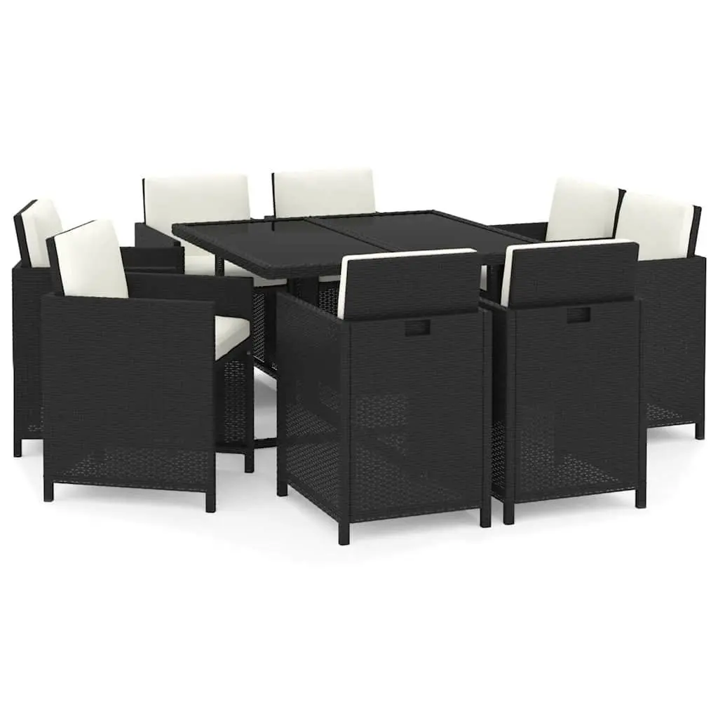 Garden Furniture Set 9 Piece Outdoor Dining Set Black PE Rattan with Cushions
