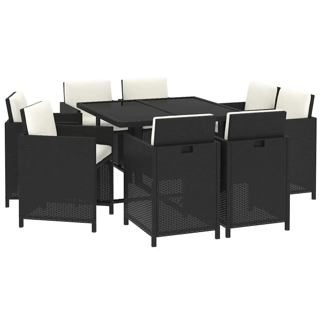 Garden Furniture Set 9 Piece Outdoor Dining Set Black PE Rattan with Cushions