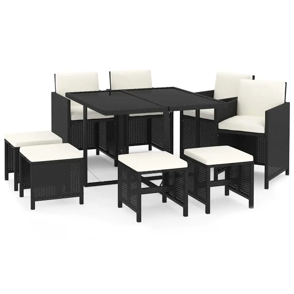 Outdoor Dining Set 9 Piece Weather-Resistant PE Rattan Glass Table Chairs Stools