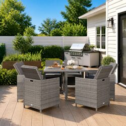Garden Dining Set 9 Piece Outdoor Furniture Poly Rattan Chairs Table Cushions