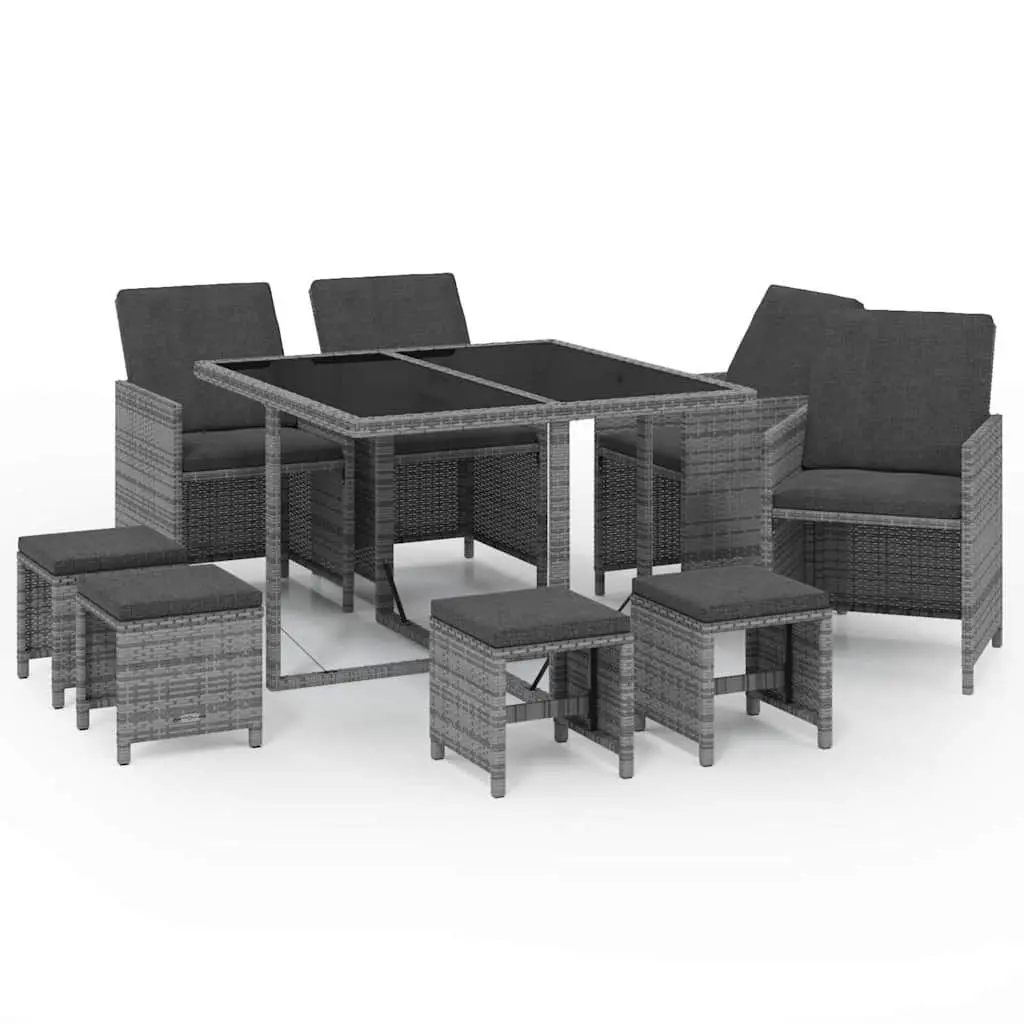 Garden Dining Set 9 Piece Outdoor Furniture Poly Rattan Grey with Cushions