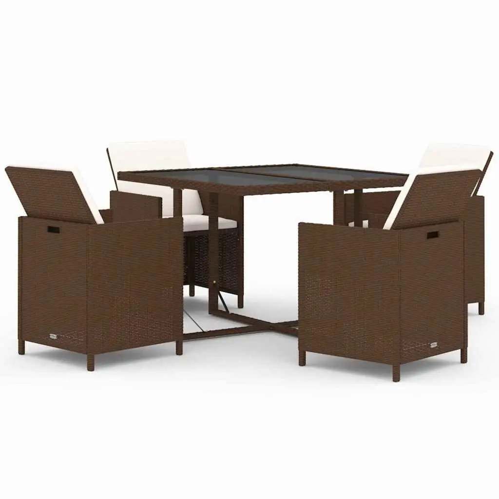 Outdoor Patio Furniture Set 5 Piece Brown PE Rattan with Cushions Garden Dining Set