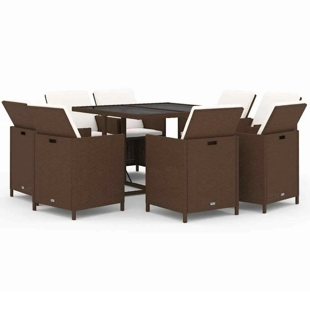 Garden Dining Set 9 Piece Outdoor Patio Furniture Weather-Resistant PE Rattan Brown with Cushions