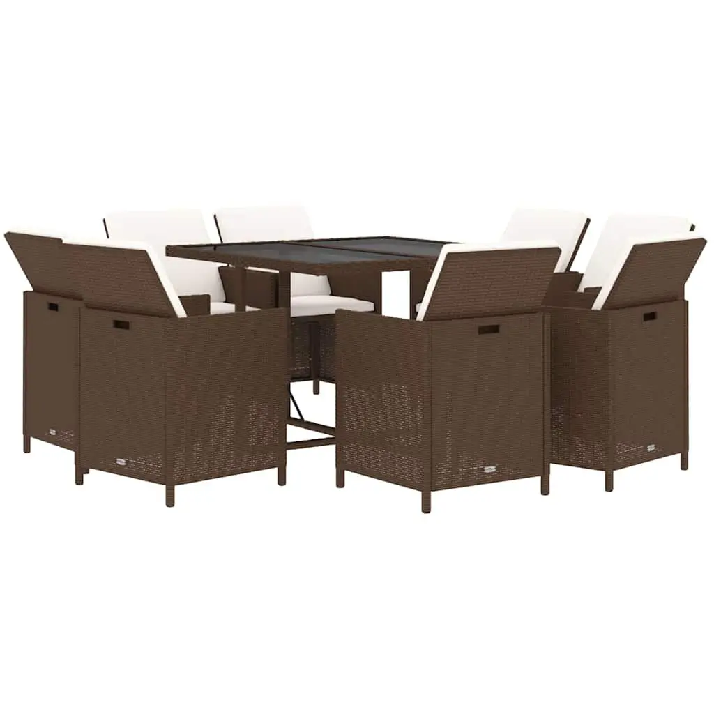 Garden Dining Set 9 Piece Outdoor Patio Furniture Weather-Resistant PE Rattan Brown with Cushions