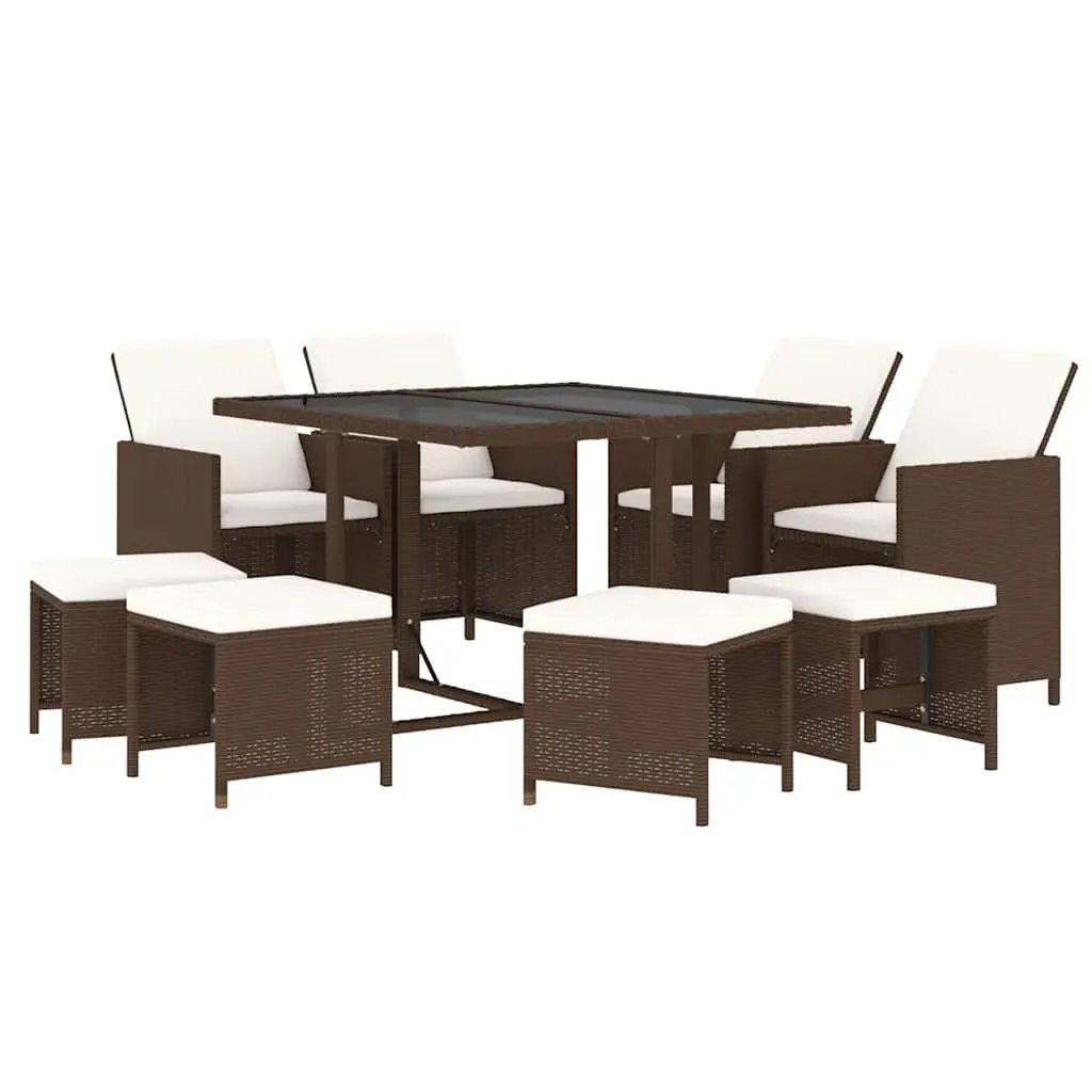 Garden Dining Set 9 Piece Outdoor Patio Furniture PE Rattan Brown with Cushions