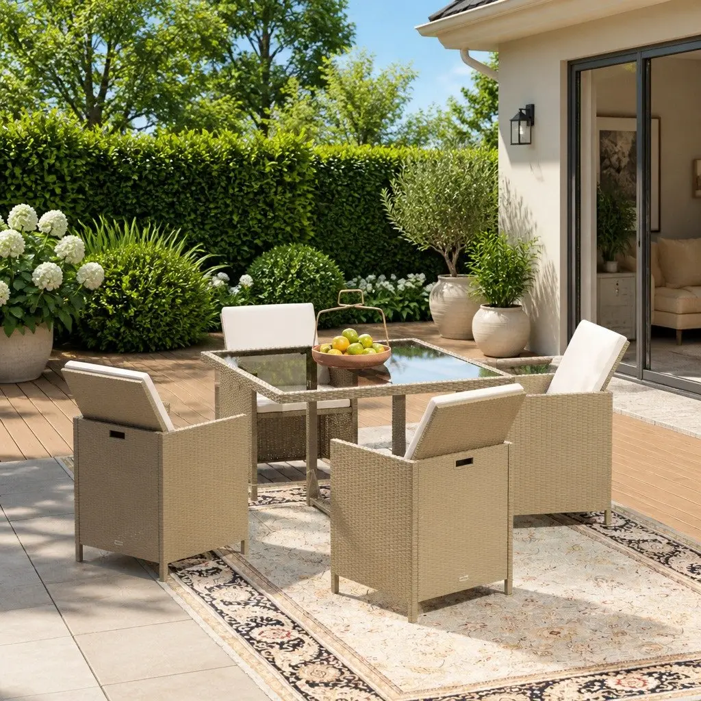 Garden Dining Set 5 Piece Outdoor Furniture PE Rattan Table Chairs Cushions