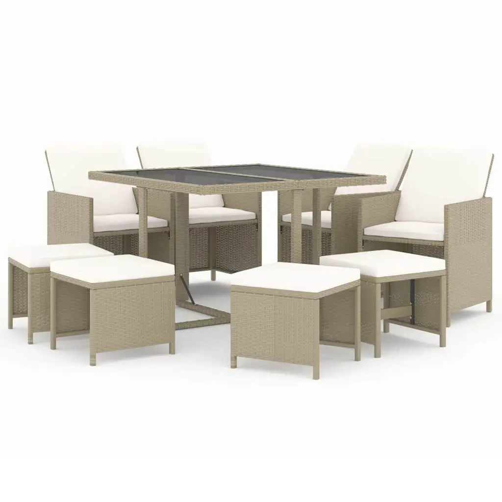 Garden Dining Set 9 Piece Outdoor Patio Furniture Weather-Resistant PE Rattan Beige with Cushions