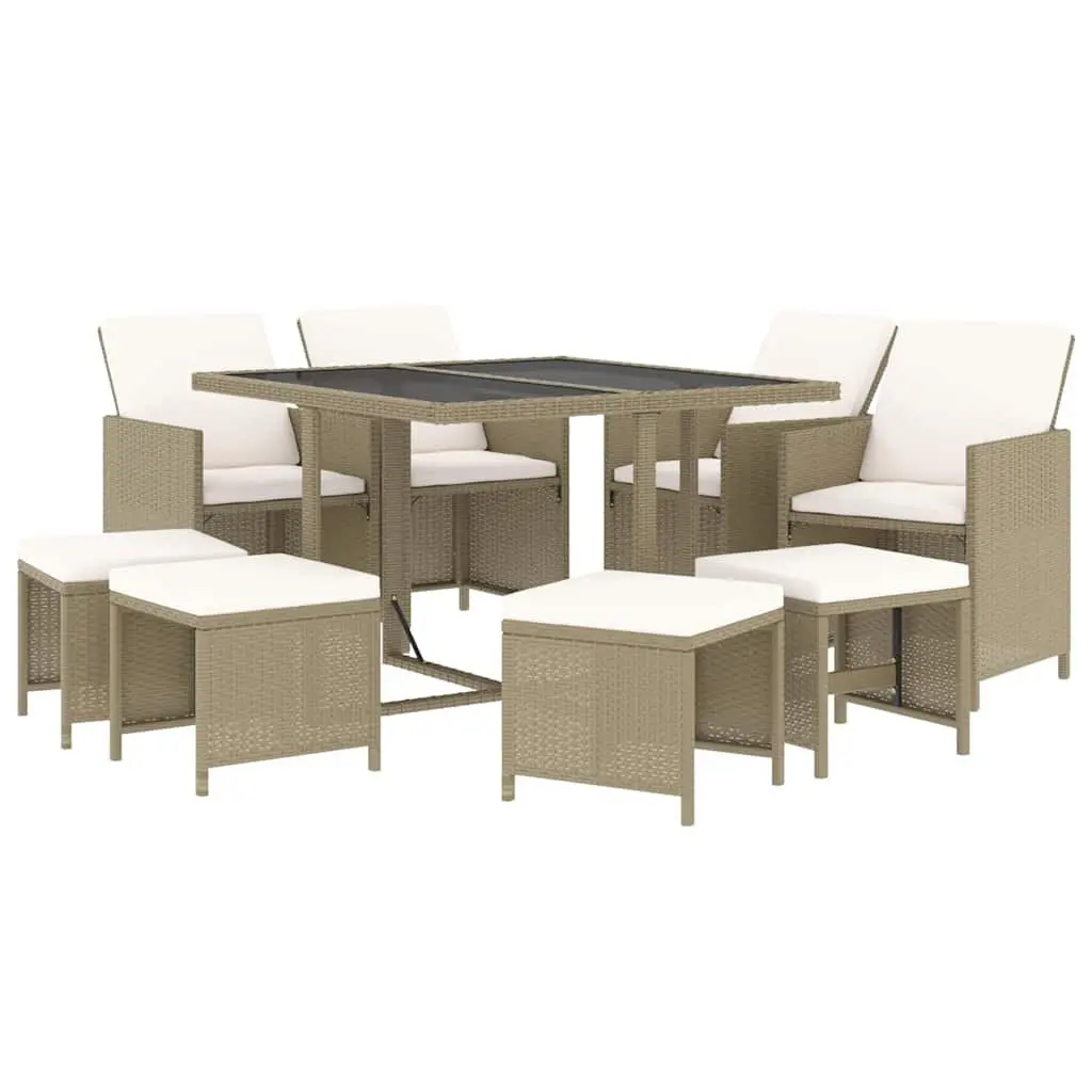 Garden Dining Set 9 Piece Outdoor Patio Furniture Weather-Resistant PE Rattan Beige with Cushions