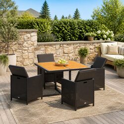 Outdoor Garden Dining Set 5 Piece Poly Rattan Patio Furniture Black with