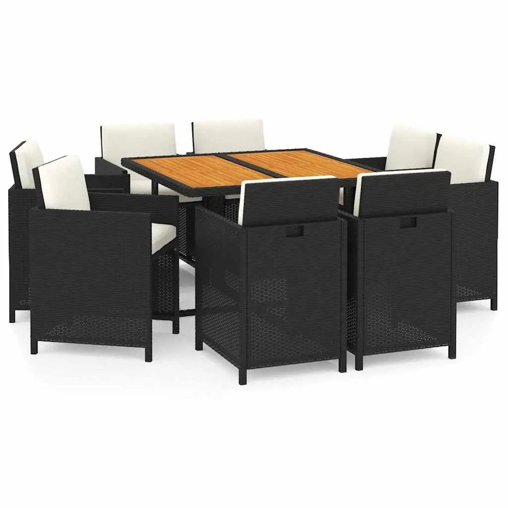 Outdoor Garden Dining Set 9 Piece Poly Rattan Black Patio Furniture with