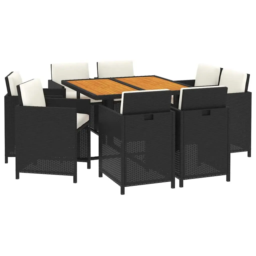 Outdoor Garden Dining Set 9 Piece Poly Rattan Black Patio Furniture with