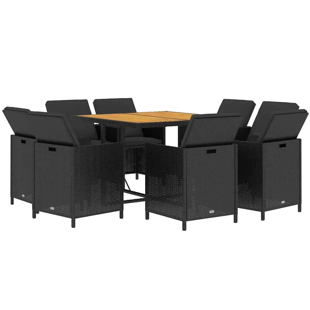 Outdoor Dining Furniture Set 9 Piece Lightweight Weather-Resistant PE Rattan with Soft Black Cushions
