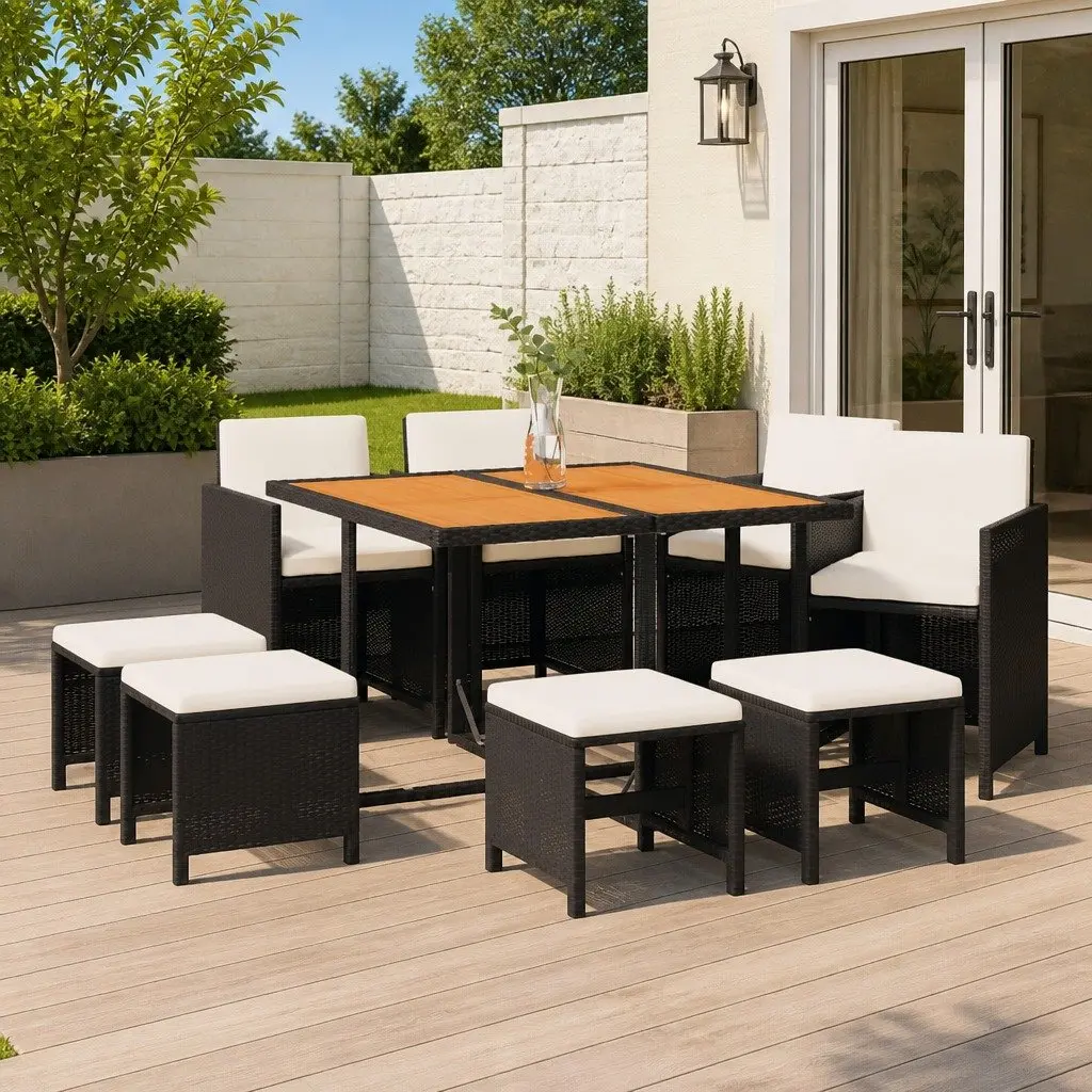 Outdoor Dining Set 9 Piece Garden Furniture Weather-resistant PE Rattan Black