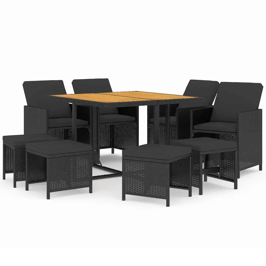 Garden Dining Set 9 Piece Outdoor Furniture Weather-Resistant PE Rattan Black