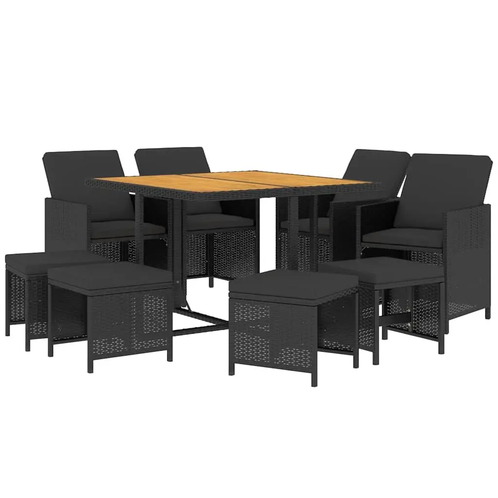 Garden Dining Set 9 Piece Outdoor Furniture Weather-Resistant PE Rattan Black
