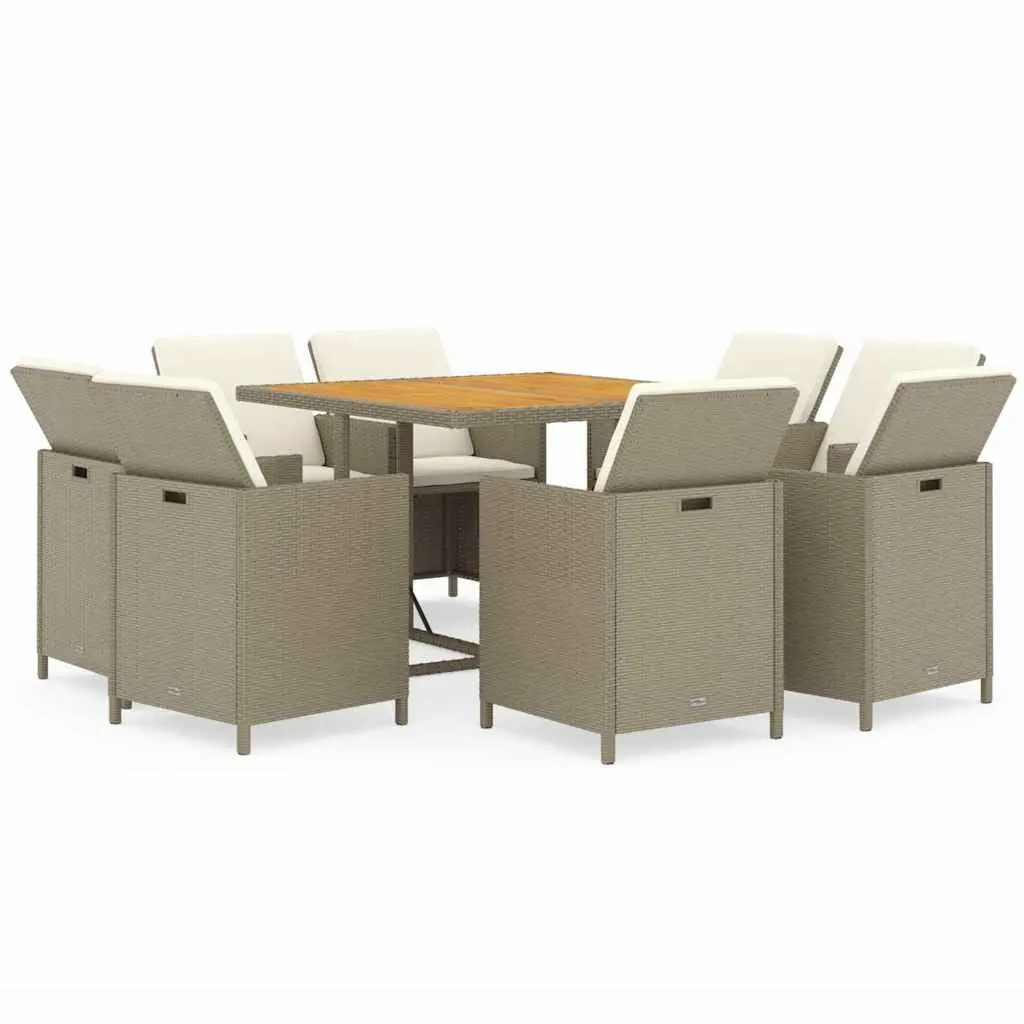Garden Dining Set 9 Piece Outdoor Furniture Poly Rattan Beige with Cushions
