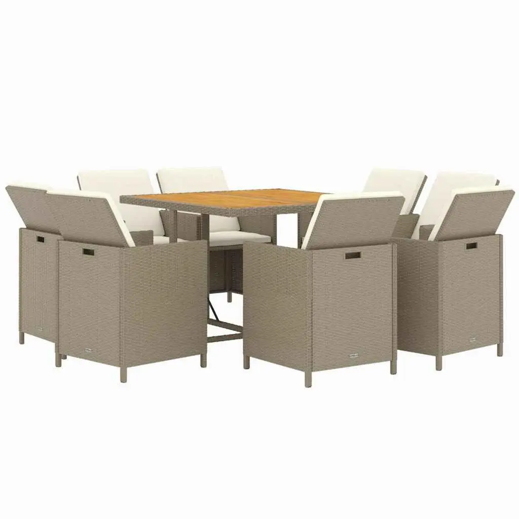 Garden Dining Set 9 Piece Outdoor Furniture Poly Rattan Beige with Cushions